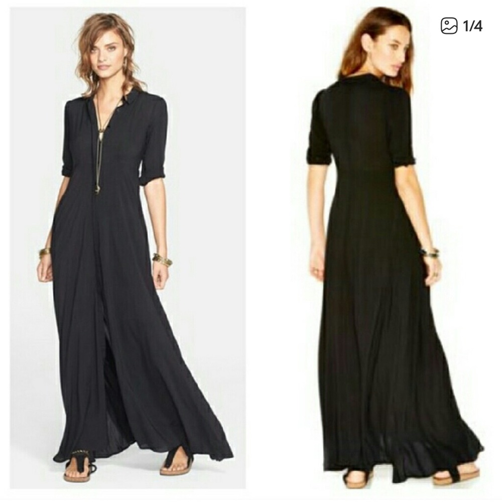 Free People After The Storm Black Button Down Maxi Dress